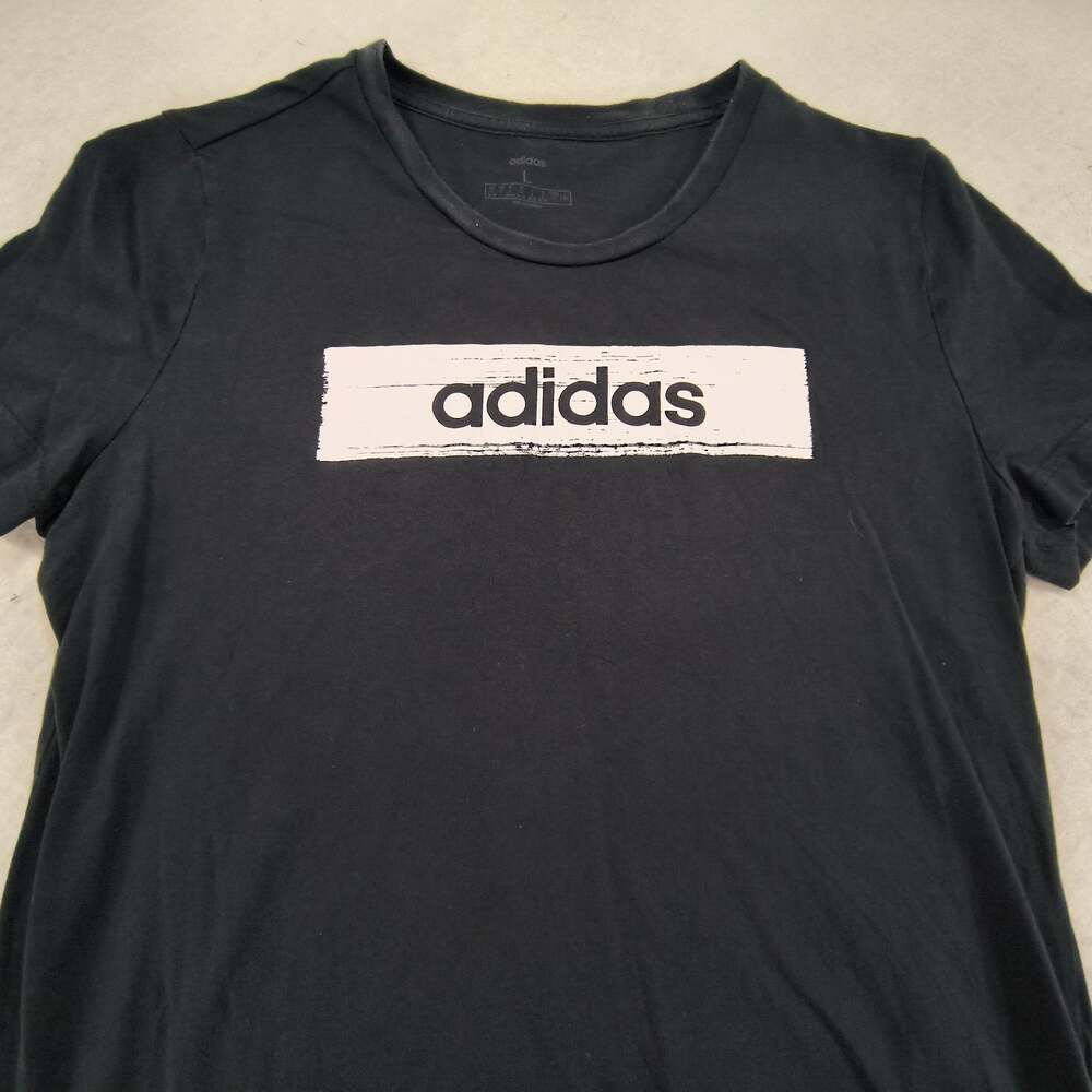 Adidas Graphic Short Sleeve Crew Neck Casual T Shirt Womens Size L Black White